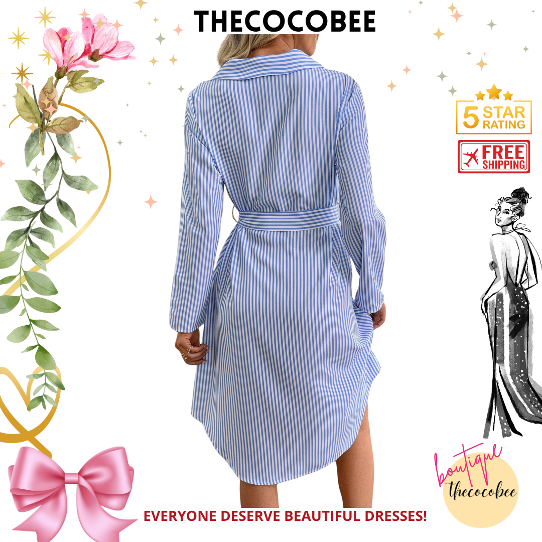 #162 Blue and White Women's Midi Dress Fall Clothes