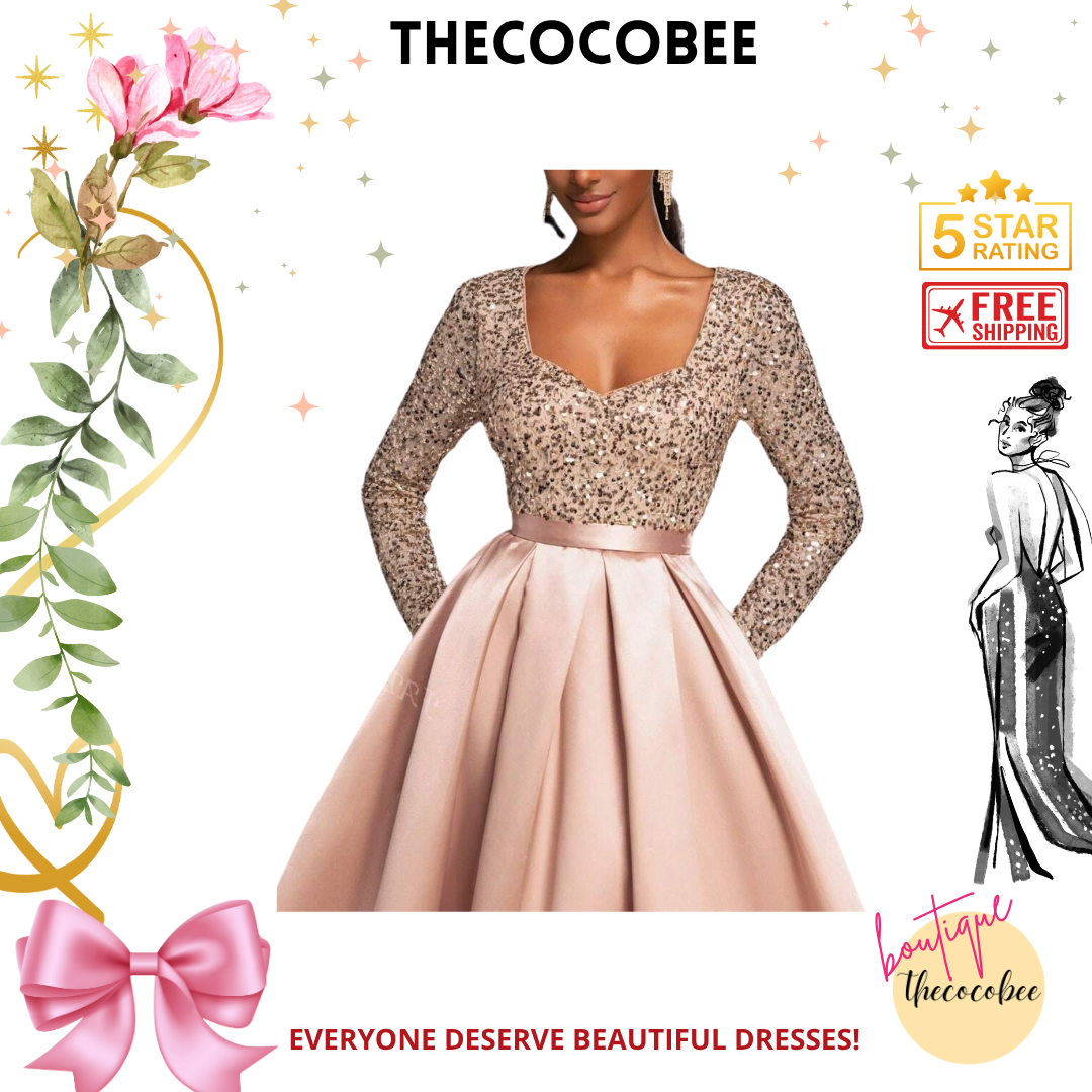 #138 Dusty Pink Elegant Sequined Satin Evening Gown With Long Sleeves – Idea For Art Gallery Galas, Charity Dinners, Luxury Events, Private Museum Parties, Or Cannes Film Festival Red Carpets Party Dress Wedding Guest Dress Formal Dress Evening Dress
