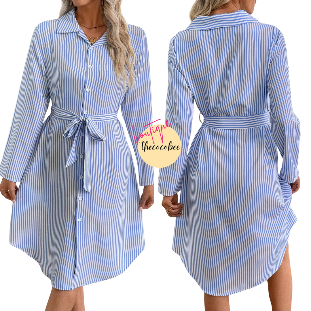 #162 Blue and White Women's Midi Dress Fall Clothes