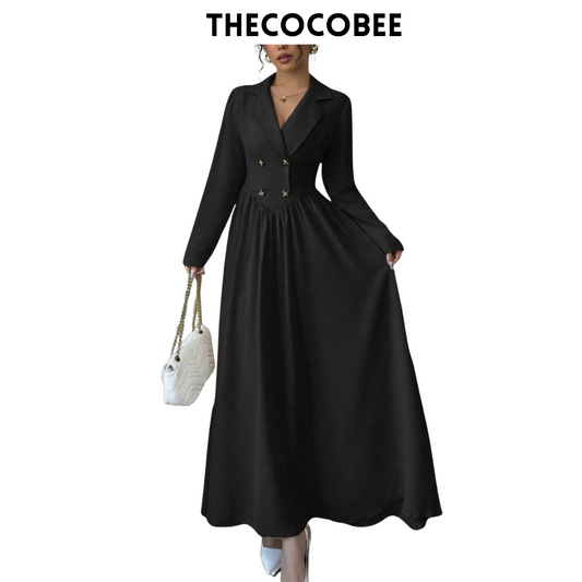 #004 Collared Long Sleeve A-Line Dress Spring/Winter Look Black