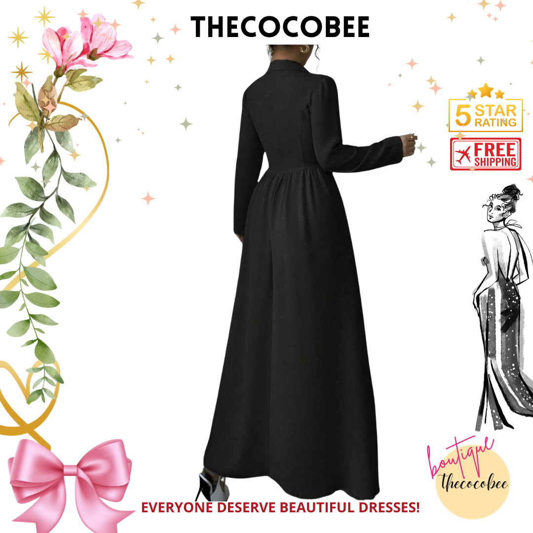 #004 Collared Long Sleeve A-Line Dress Spring/Winter Look Black
