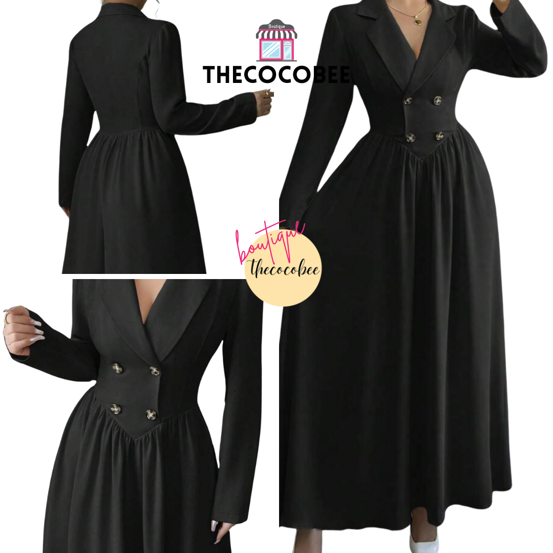 #004 Collared Long Sleeve A-Line Dress Spring/Winter Look Black