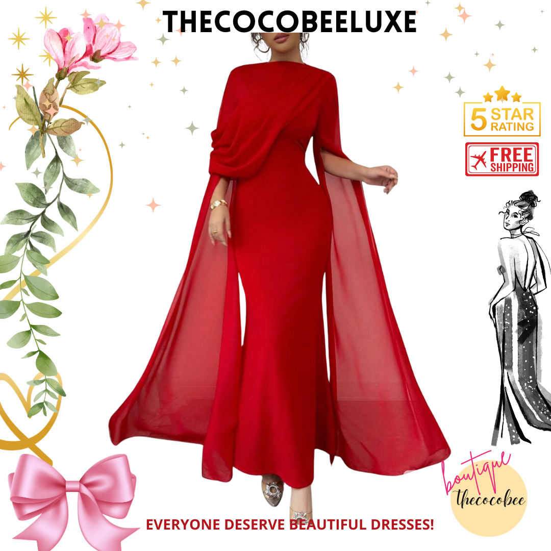 #016 Elegant Party Gown With Gathered Waist - Red