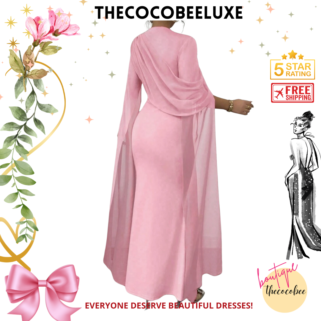 #016 Elegant Party Gown With Gathered Waist - pink