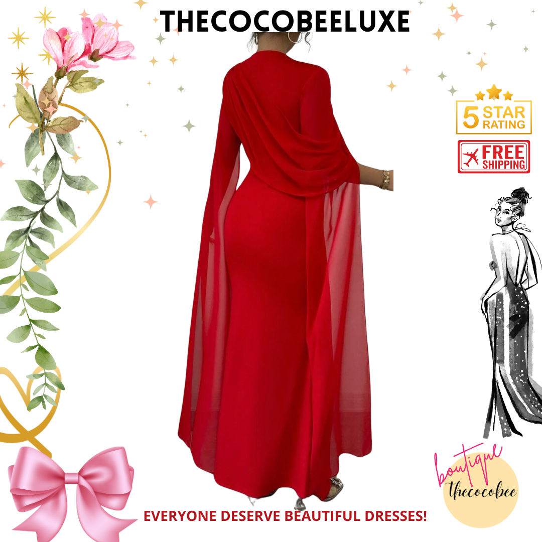 #016 Elegant Party Gown With Gathered Waist - Red