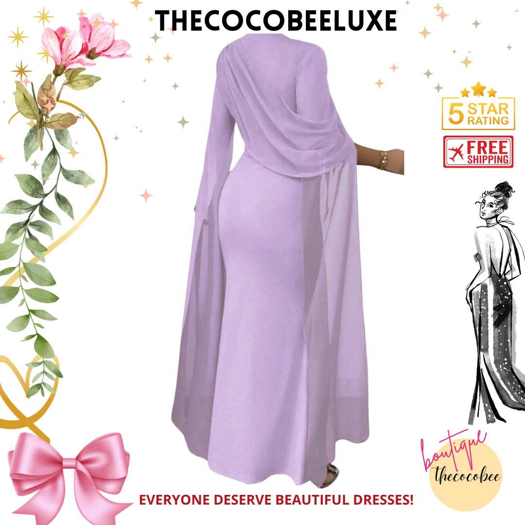 #016 Elegant Party Gown With Gathered Waist - Purple