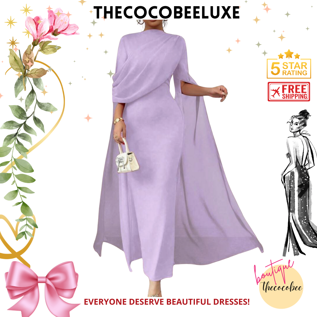 #016 Elegant Party Gown With Gathered Waist - Purple