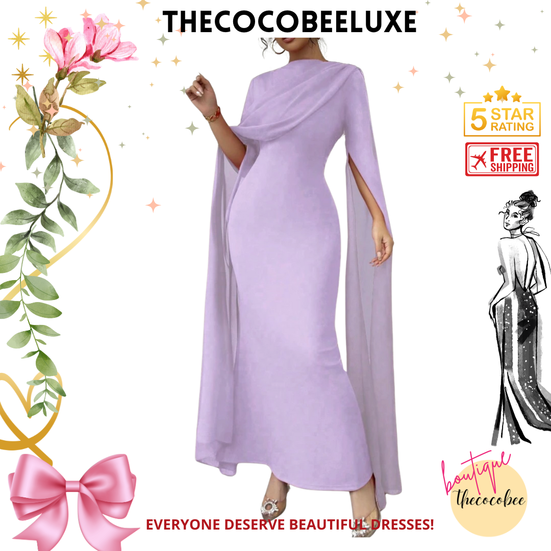 #016 Elegant Party Gown With Gathered Waist - Purple