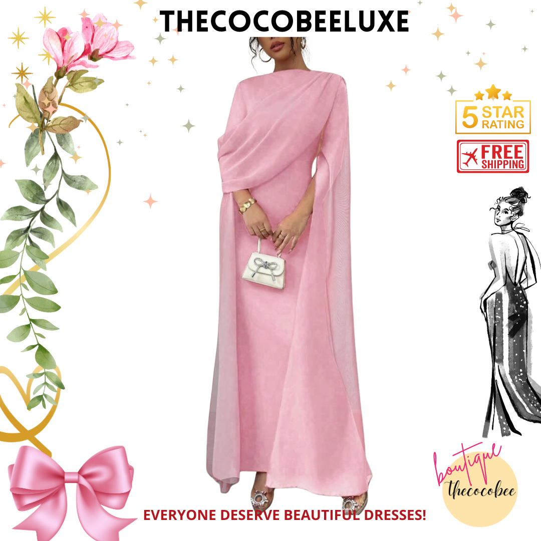 #016 Elegant Party Gown With Gathered Waist - pink