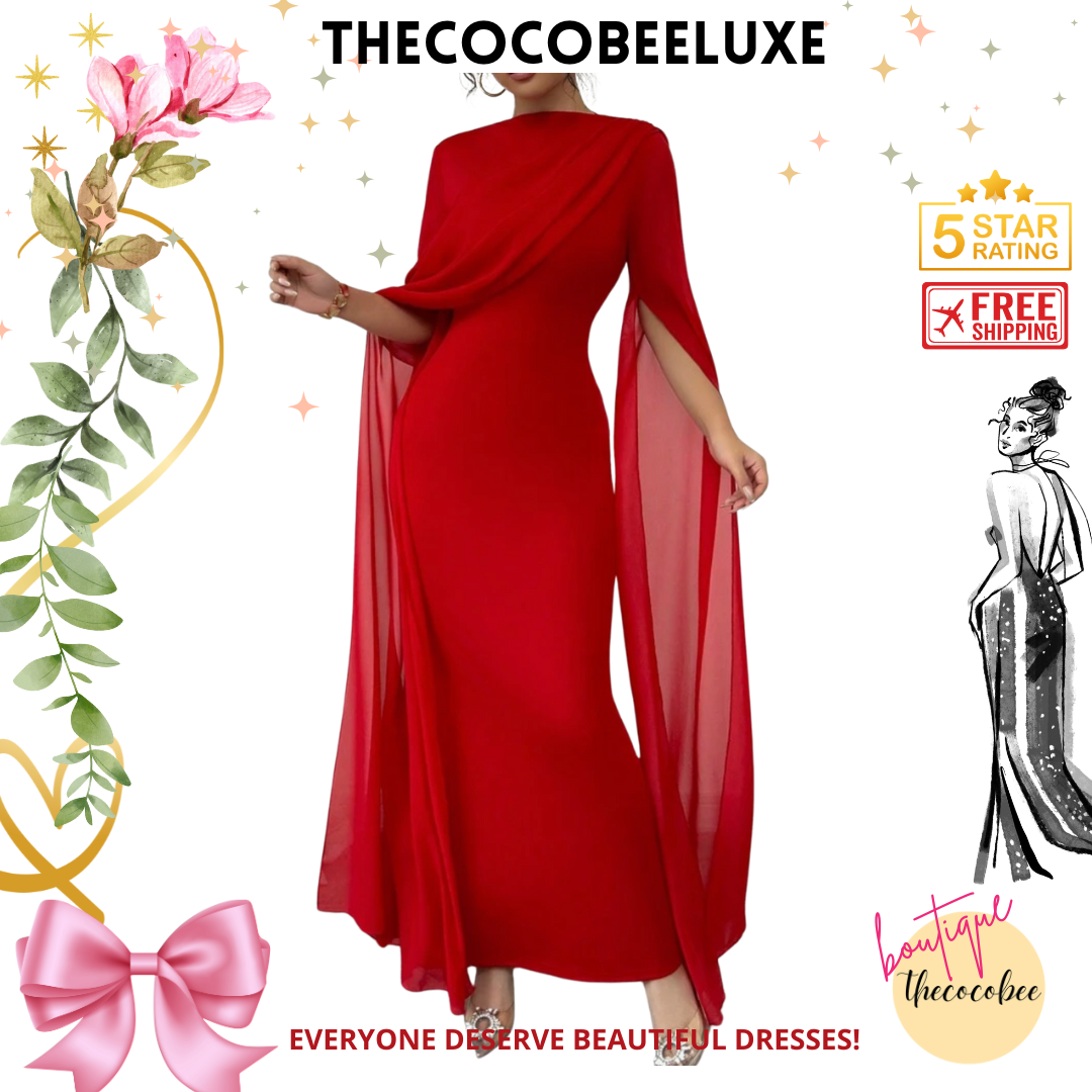 #016 Elegant Party Gown With Gathered Waist - Red