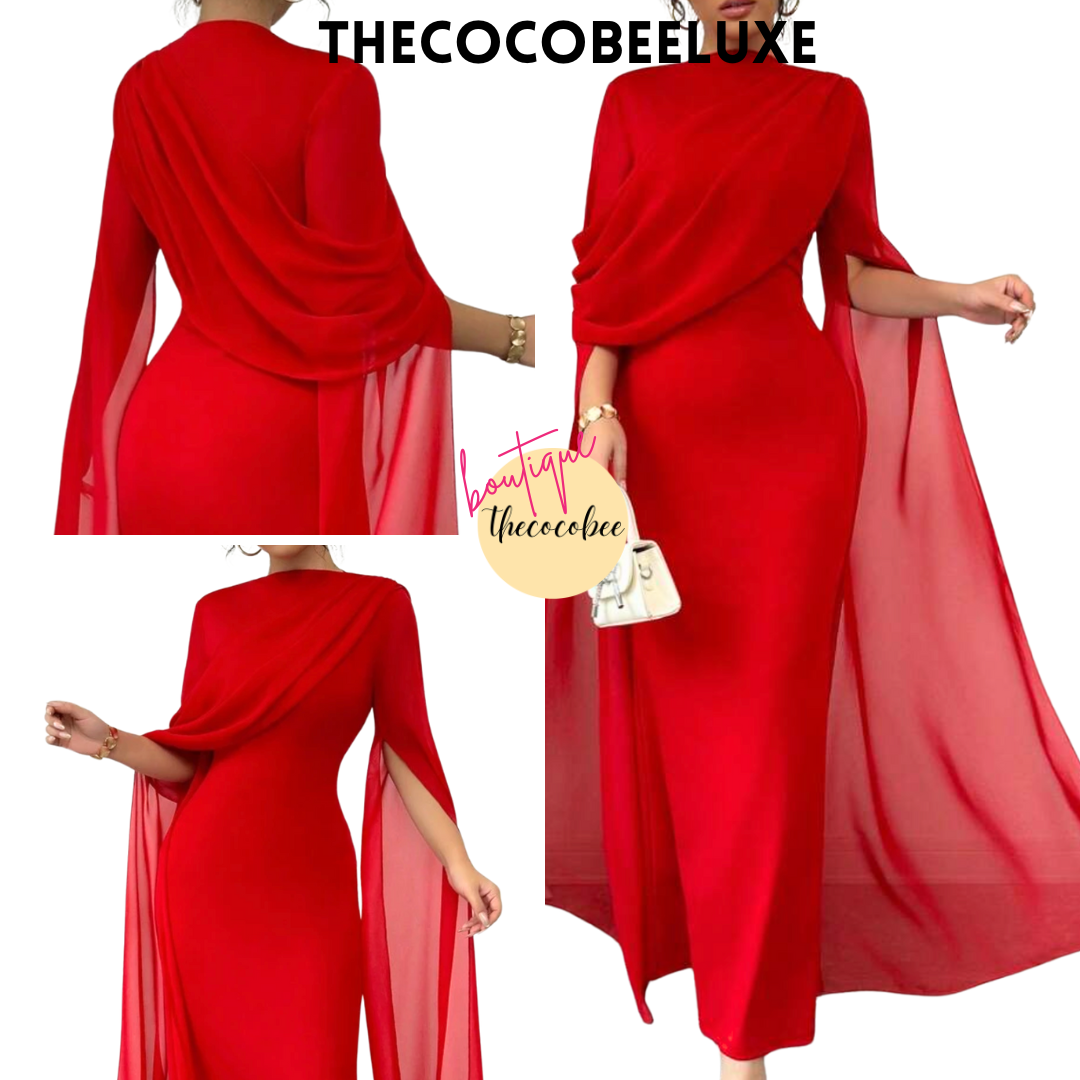 #016 Elegant Party Gown With Gathered Waist - Red