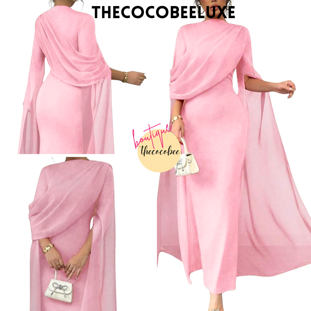 #016 Elegant Party Gown With Gathered Waist - pink