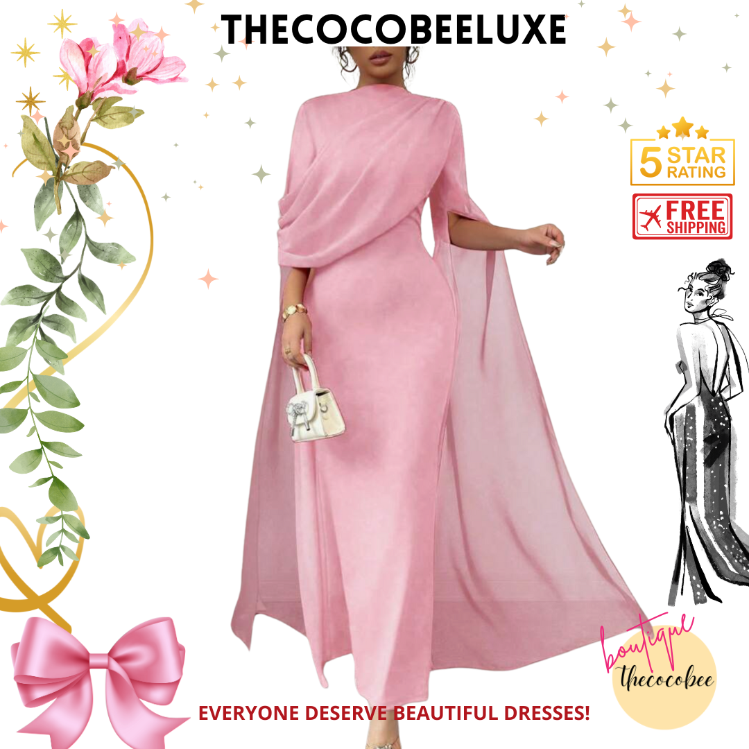 #016 Elegant Party Gown With Gathered Waist - pink