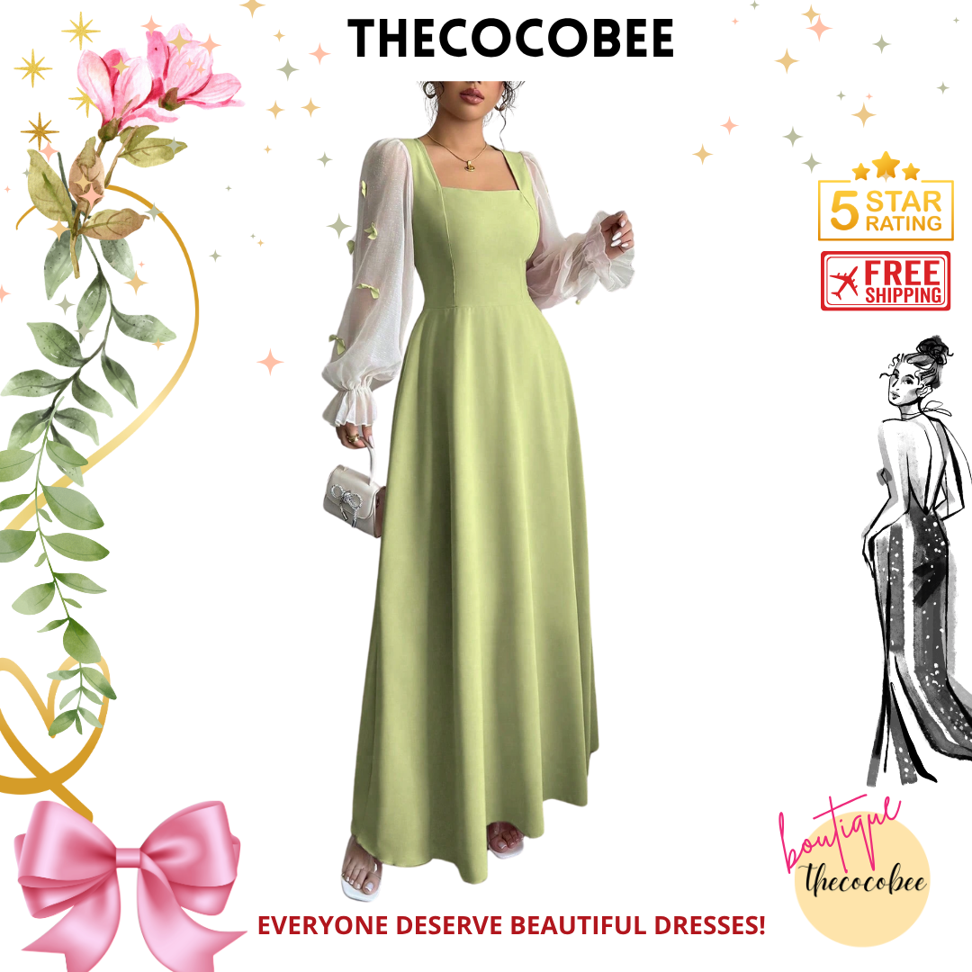 #100 Parrot Green Patchwork Woven Bowknot Decor Waisted Dress