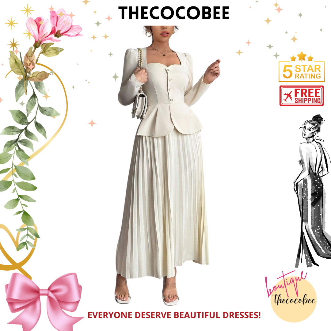 #103 Apricot Fashion Pleated Butterfly Decor Long Dress For Women Maxi Women Outfit