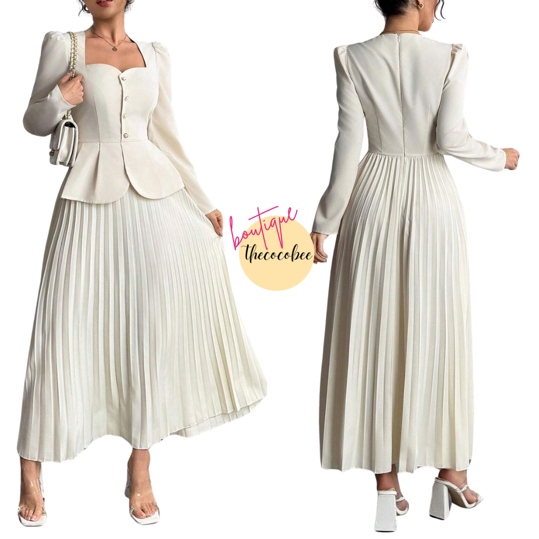 #103 Apricot Fashion Pleated Butterfly Decor Long Dress For Women Maxi Women Outfit