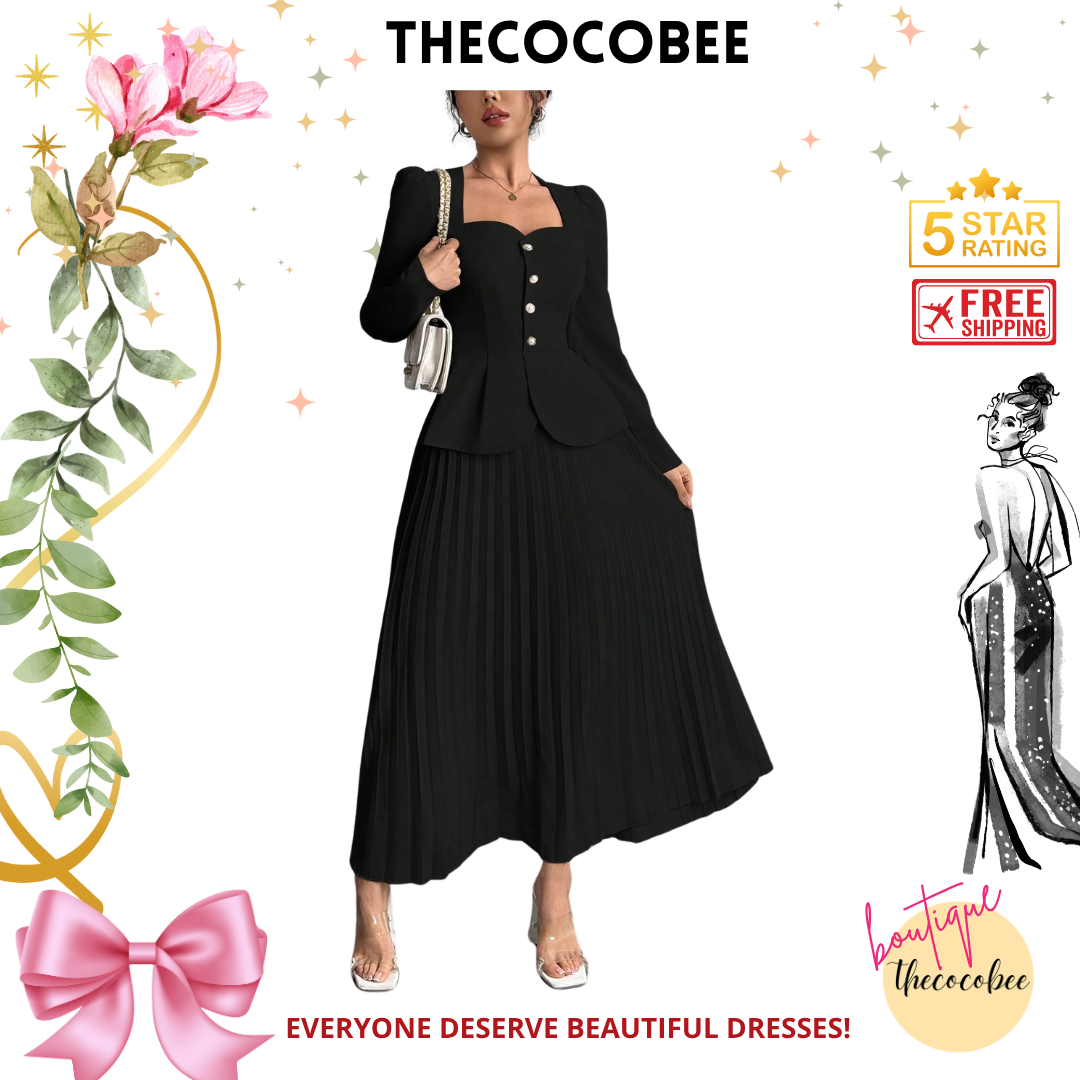 #103 Black Fashion Pleated Butterfly Decor Long Dress For Women Maxi Women Outfit