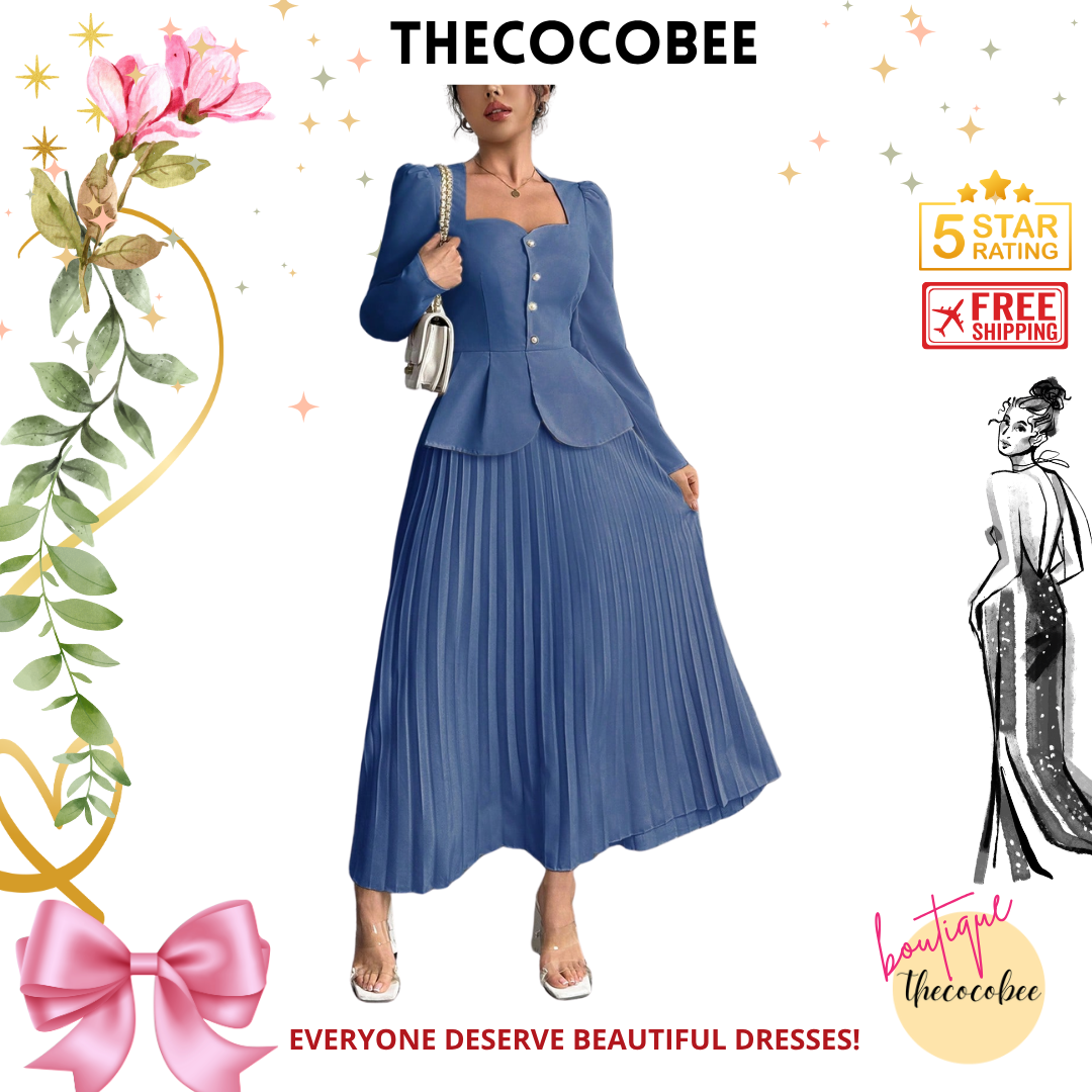 #103 Blue Elegant Fashion Pleated Butterfly Decor Long Dress For Women Maxi Women Outfit