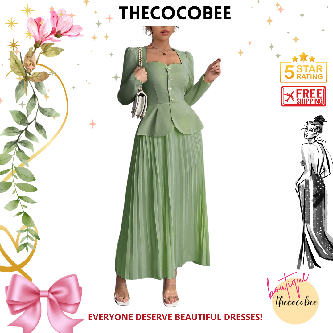 #103 Mint Green Elegant Fashion Pleated Butterfly Decor Long Dress For Women Maxi Women Outfit