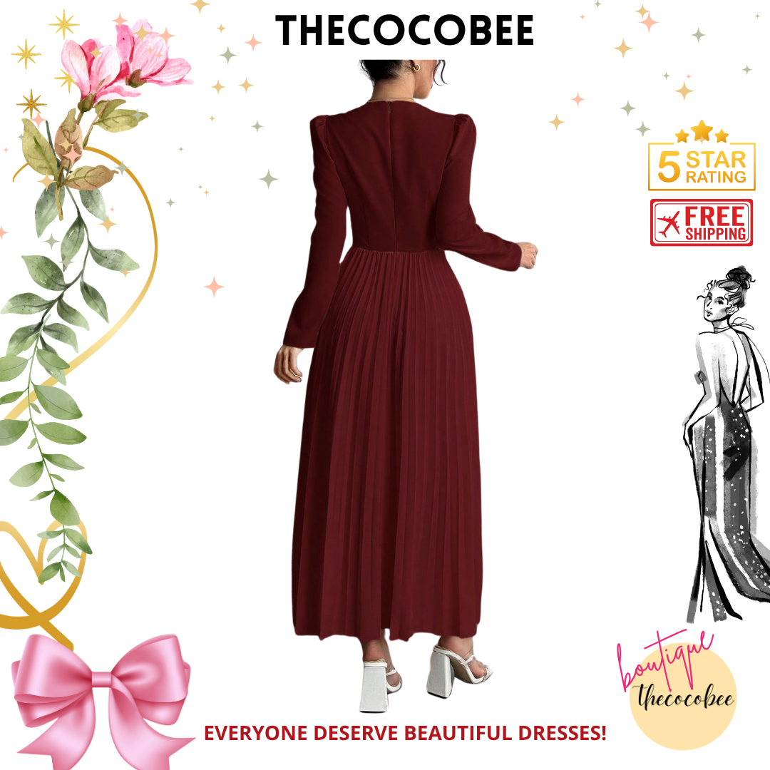#103 Red Elegant Fashion Pleated Butterfly Decor Long Dress For Women Maxi Women Outfit