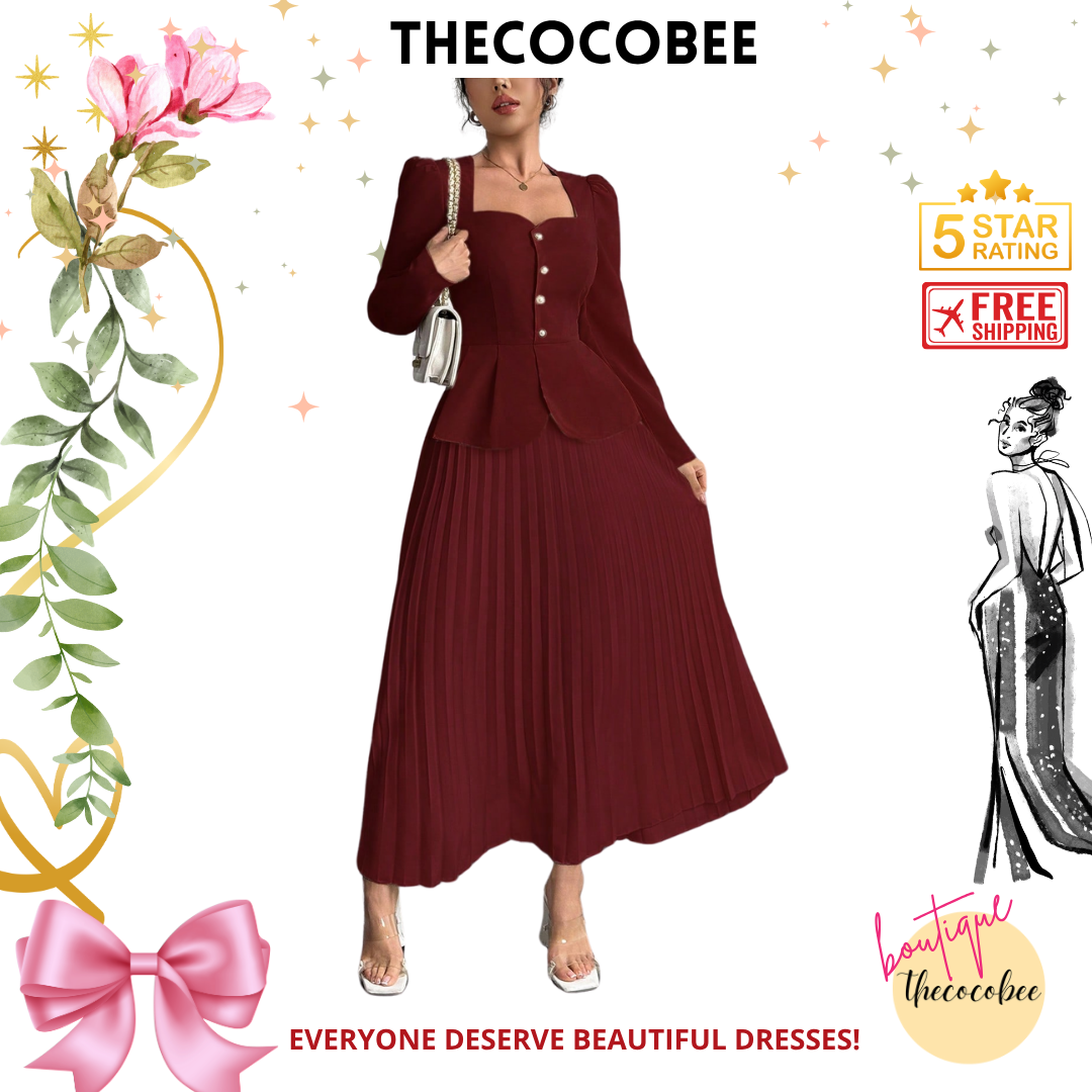 #103 Red Elegant Fashion Pleated Butterfly Decor Long Dress For Women Maxi Women Outfit