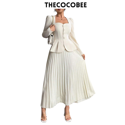 #103 Apricot Fashion Pleated Butterfly Decor Long Dress For Women Maxi Women Outfit