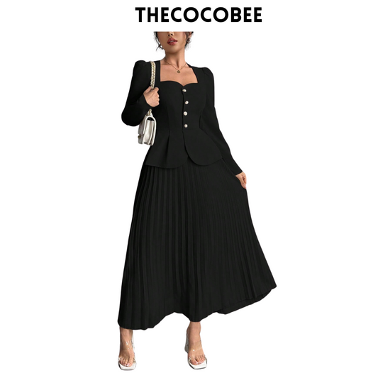 #103 Black Fashion Pleated Butterfly Decor Long Dress For Women Maxi Women Outfit