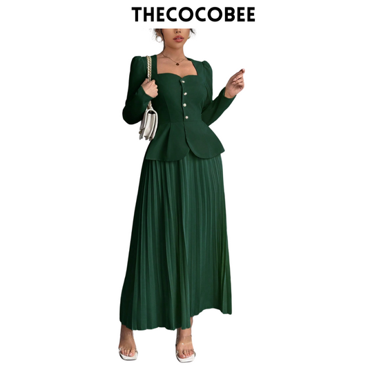 #103 Dark Green Elegant Fashion Pleated Butterfly Decor Long Dress For Women Maxi Women Outfit