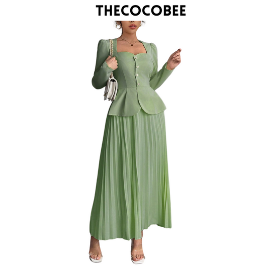 #103 Mint Green Elegant Fashion Pleated Butterfly Decor Long Dress For Women Maxi Women Outfit