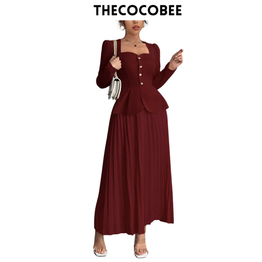 #103 Red Elegant Fashion Pleated Butterfly Decor Long Dress For Women Maxi Women Outfit