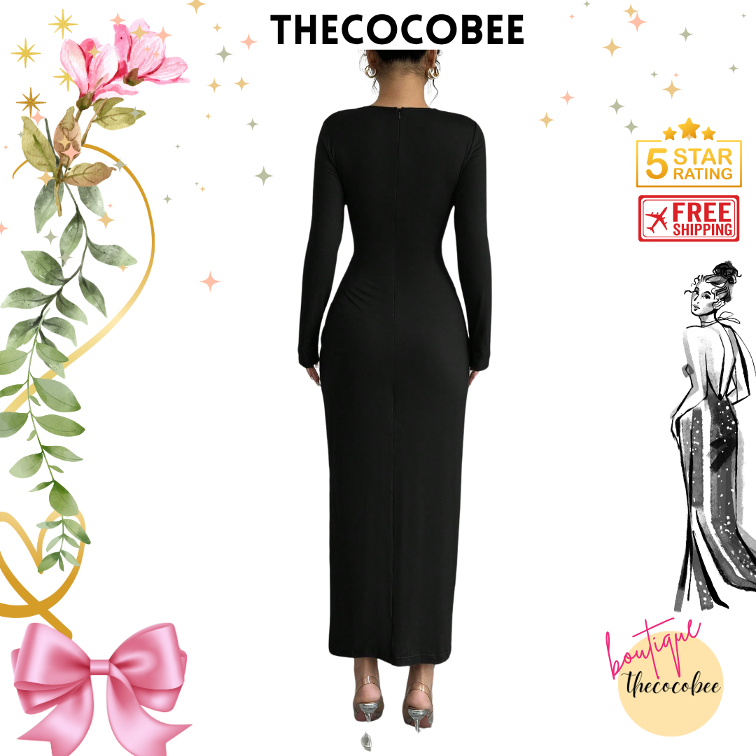 #117 Elegant Work Bodycon Maxi Dress – Black