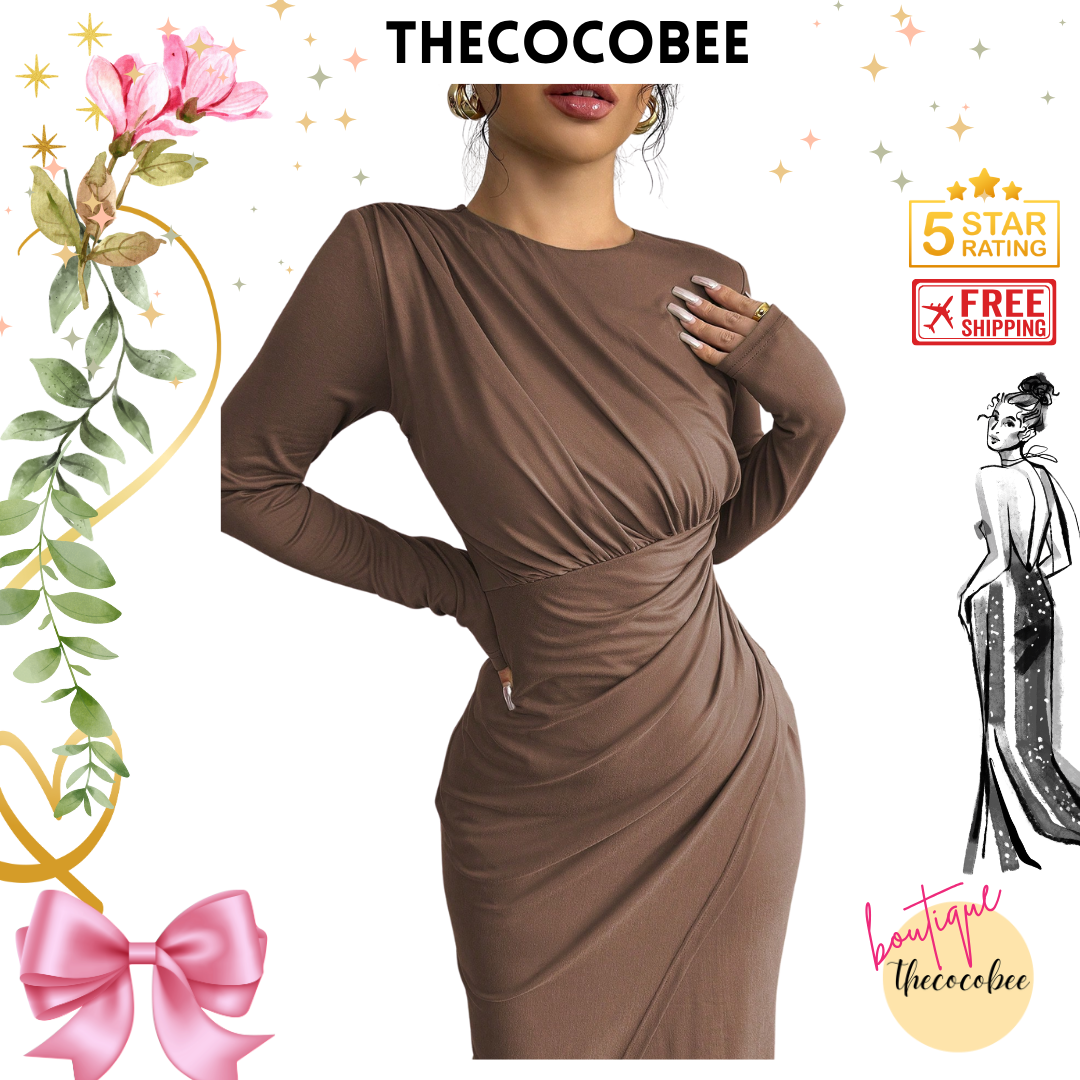 #117 Elegant Work Bodycon Maxi Dress – Coffee Brown