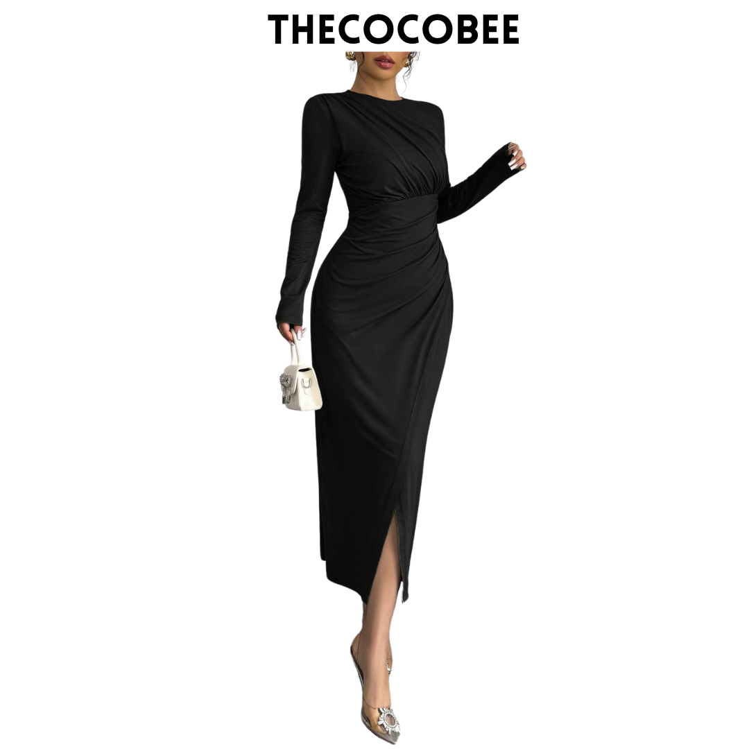 #117 Elegant Work Bodycon Maxi Dress – Black