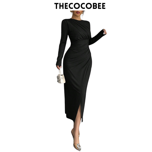 #117 Elegant Work Bodycon Maxi Dress – Black