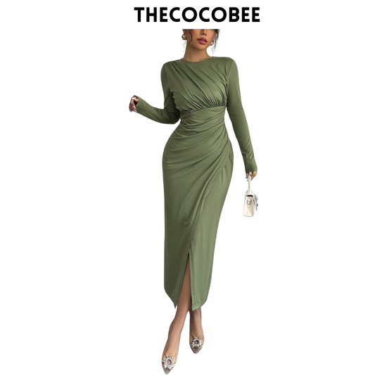 #117 Elegant Work Bodycon Maxi Dress – Green