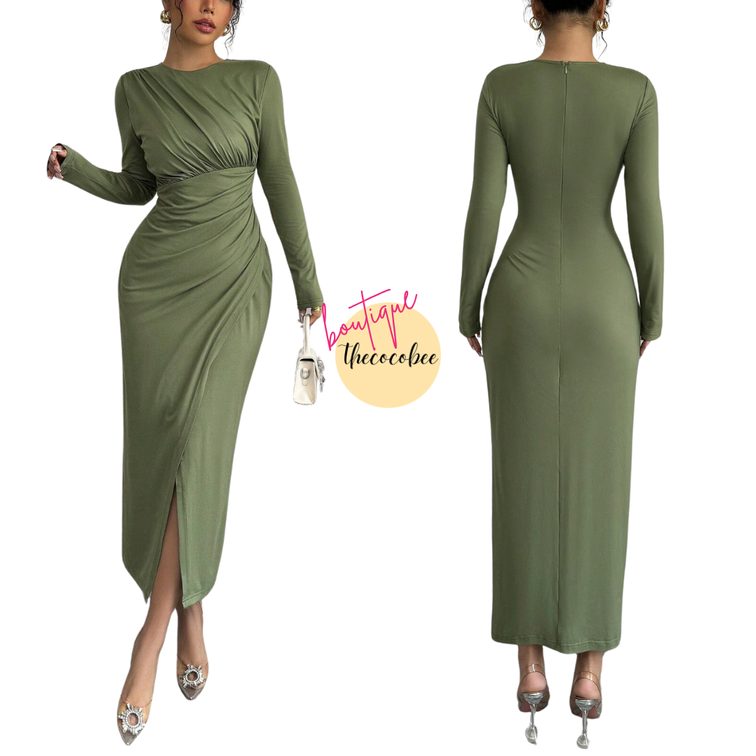 #117 Elegant Work Bodycon Maxi Dress – Green