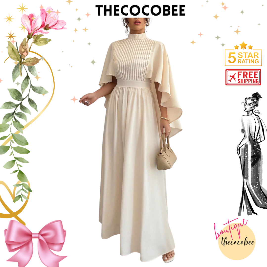 #119 Apricot Chiffon Maxi Dress with Cloak Sleeves