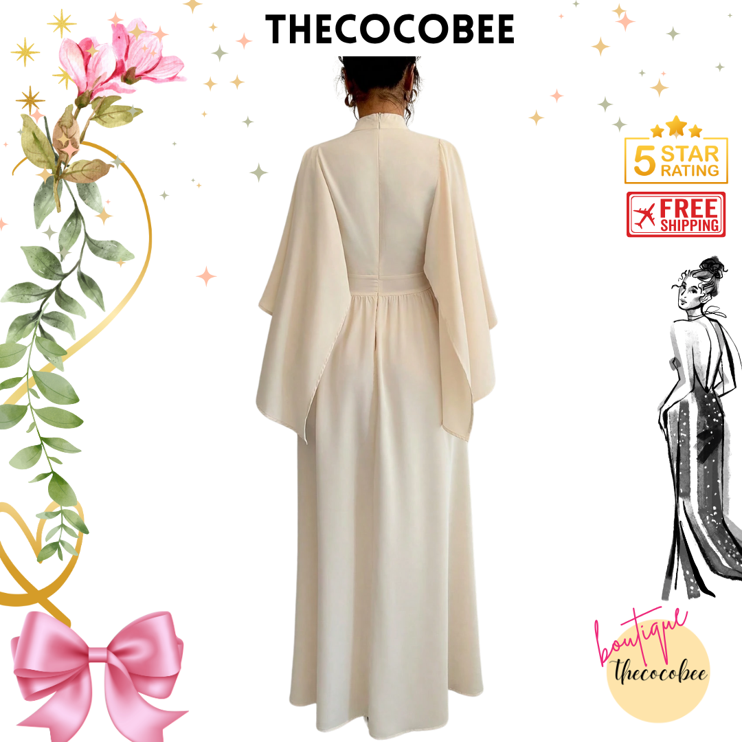 #119 Apricot Chiffon Maxi Dress with Cloak Sleeves
