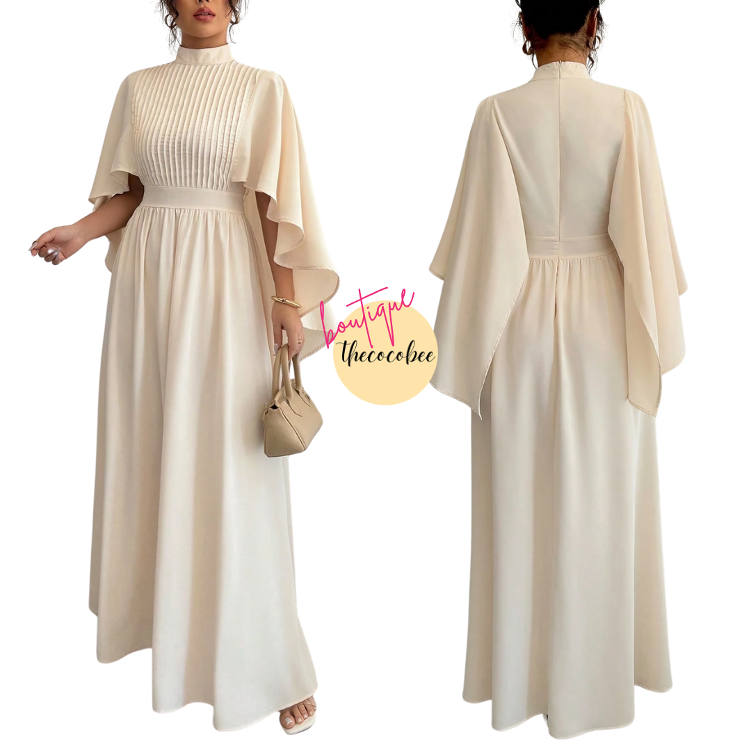 #119 Apricot Chiffon Maxi Dress with Cloak Sleeves