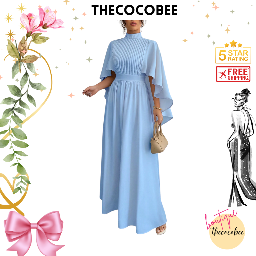 #119 Baby Blue Solid Color Chiffon Dress, Elegant Women Long Dress