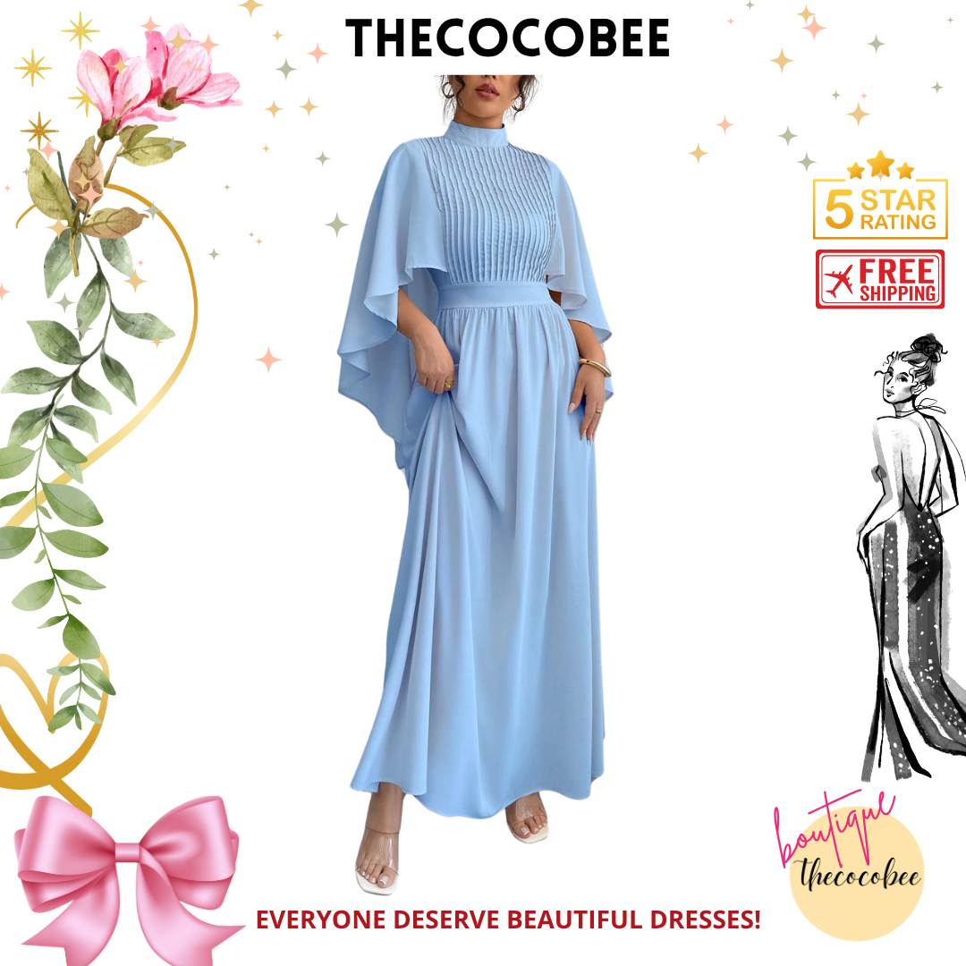 #119 Baby Blue Solid Color Chiffon Dress, Elegant Women Long Dress