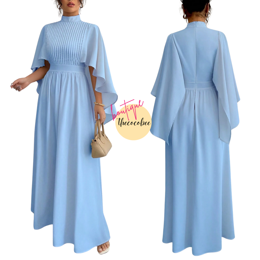 #119 Baby Blue Solid Color Chiffon Dress, Elegant Women Long Dress