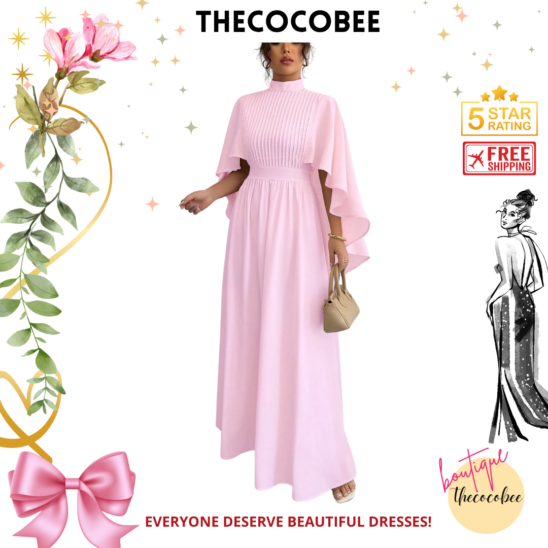 #119 Baby Pink Solid Color Chiffon Elegant Women Long Dress