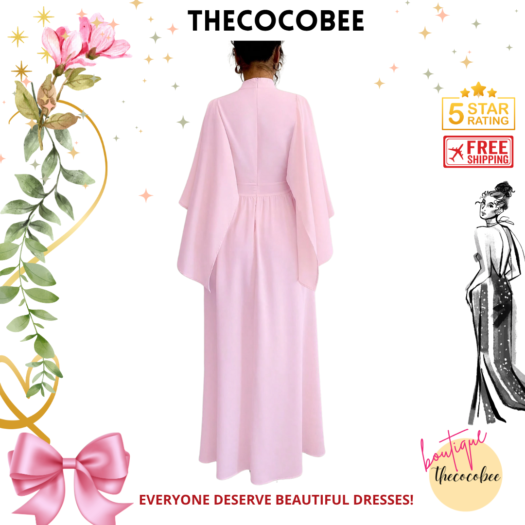 #119 Baby Pink Solid Color Chiffon Elegant Women Long Dress