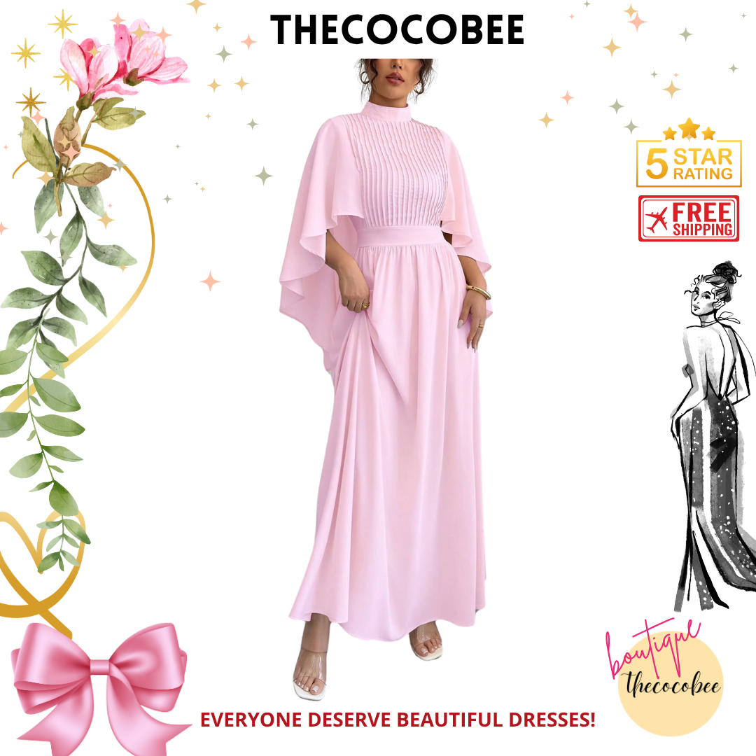 #119 Baby Pink Solid Color Chiffon Elegant Women Long Dress