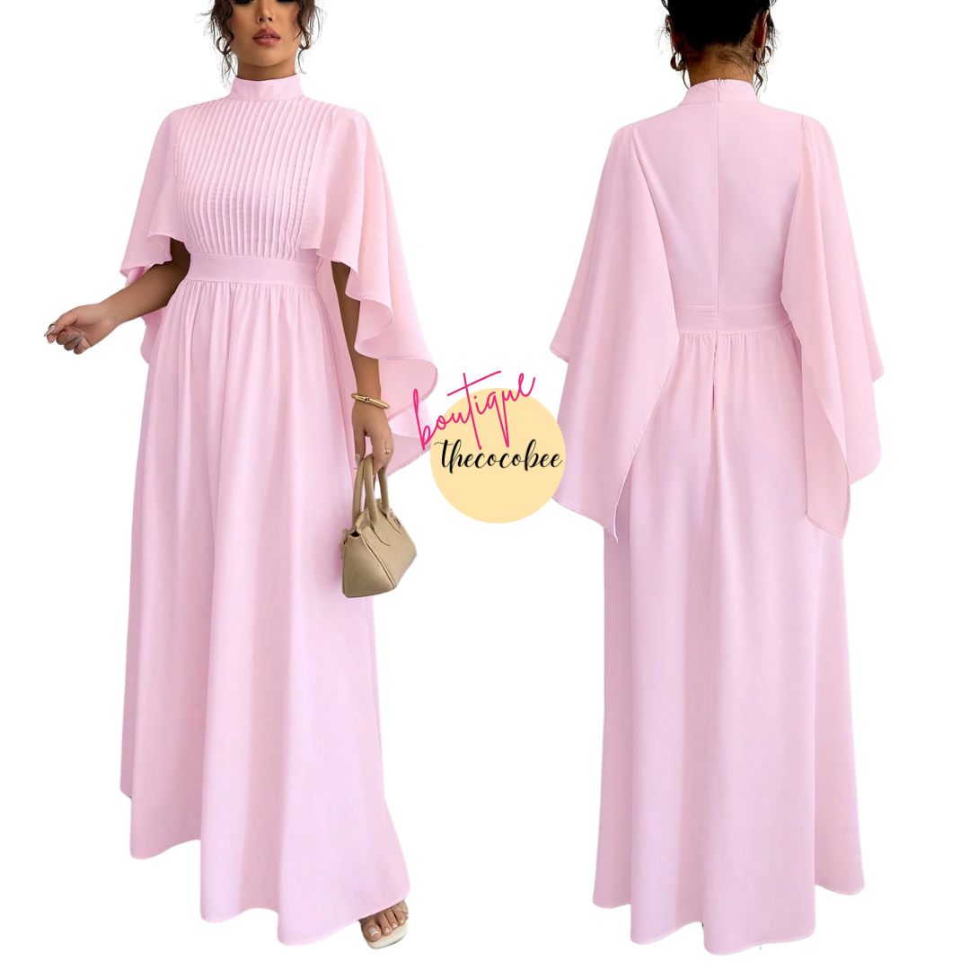 #119 Baby Pink Solid Color Chiffon Elegant Women Long Dress