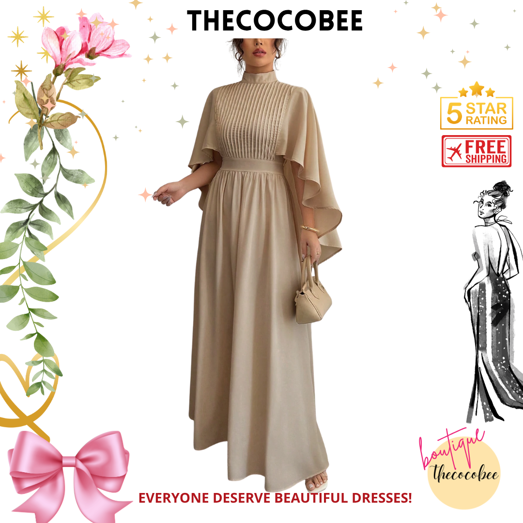 #119 Khaki Solid Color Chiffon Elegant Long Dress For Women