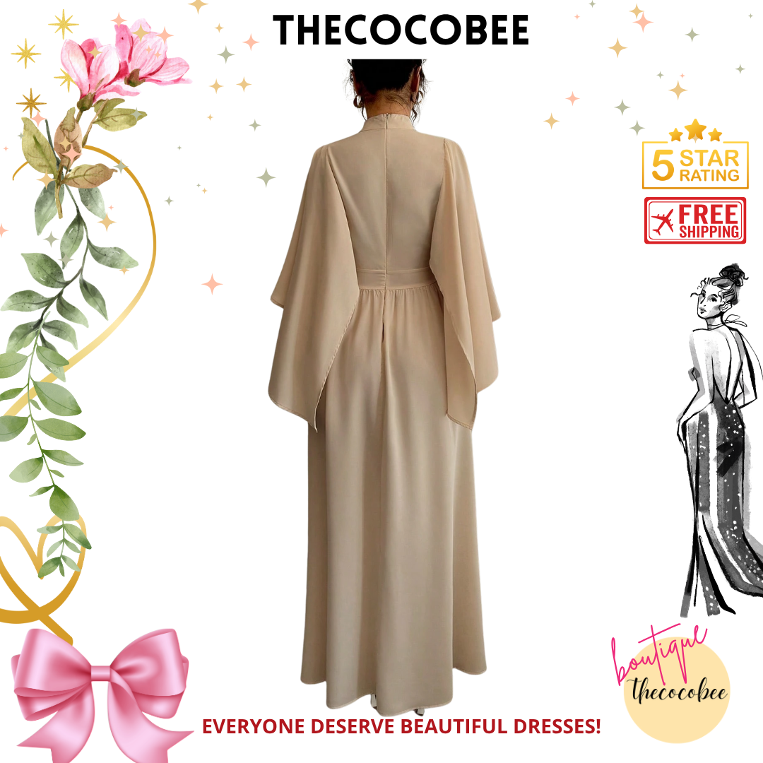 #119 Khaki Solid Color Chiffon Elegant Long Dress For Women