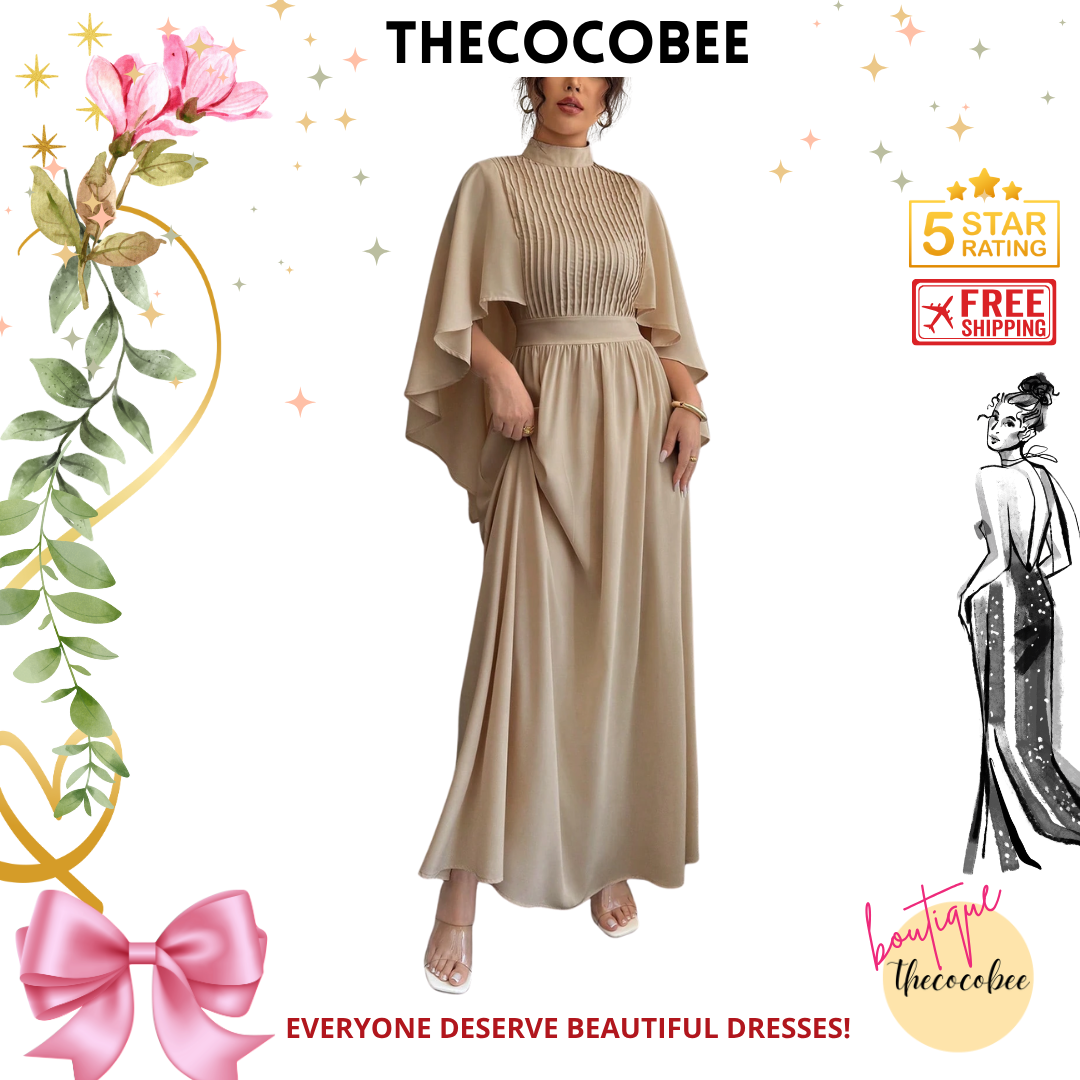 #119 Khaki Solid Color Chiffon Elegant Long Dress For Women