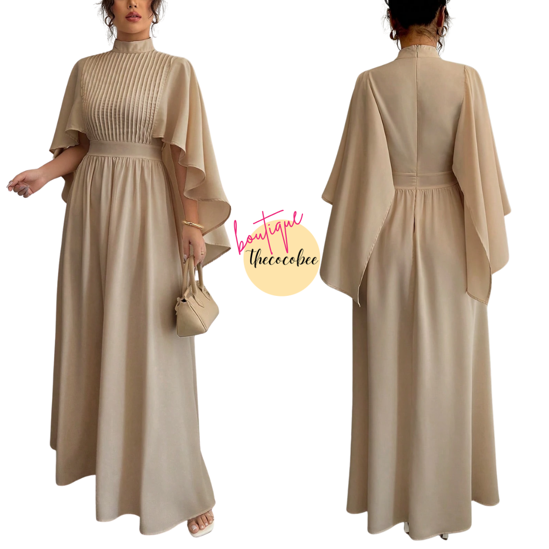 #119 Khaki Solid Color Chiffon Elegant Long Dress For Women
